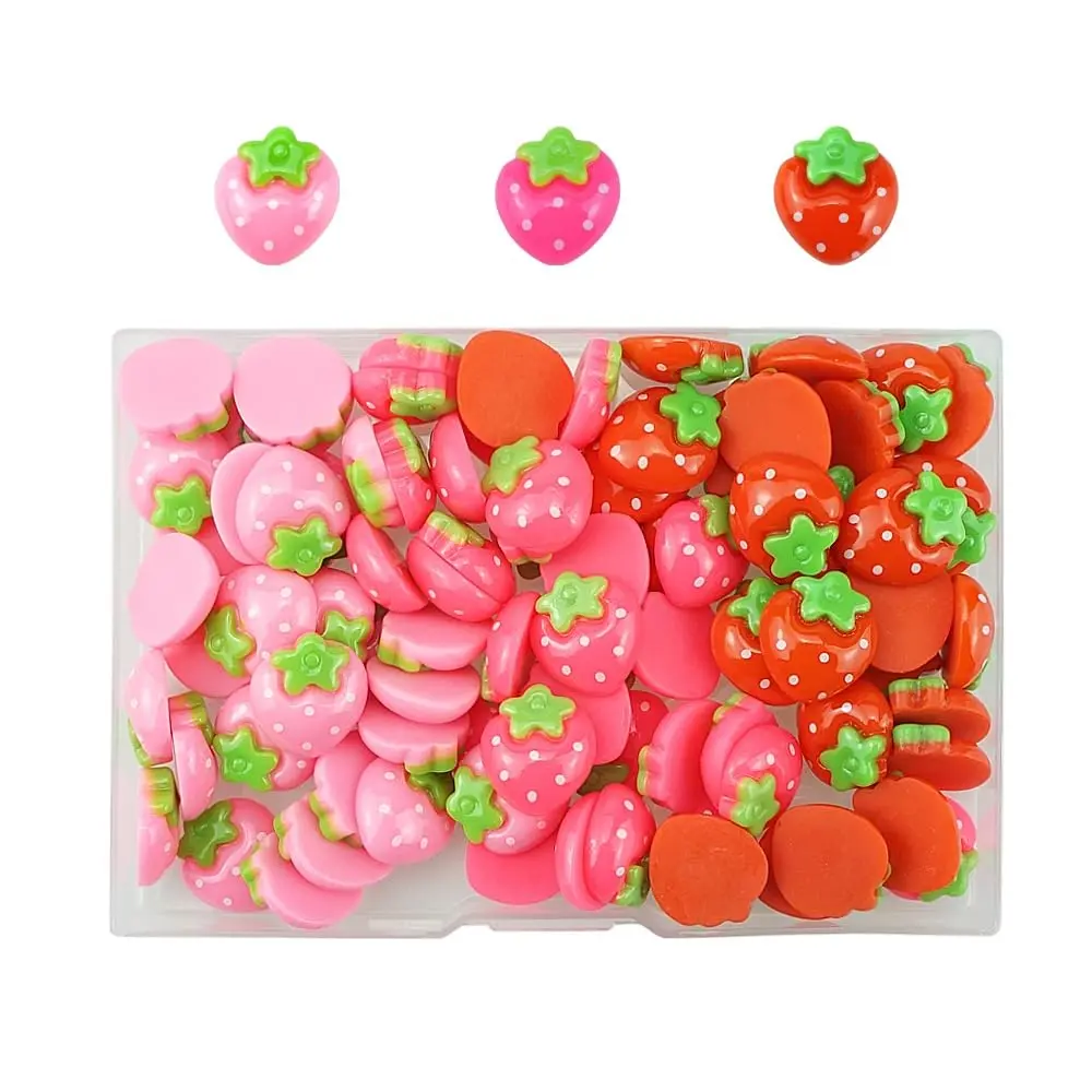 SaktopDeco Resin Strawberry 90 PCS Flat Back Embellishments for Crafts Accessories | Bright, Flat Back, No Holes - main product image