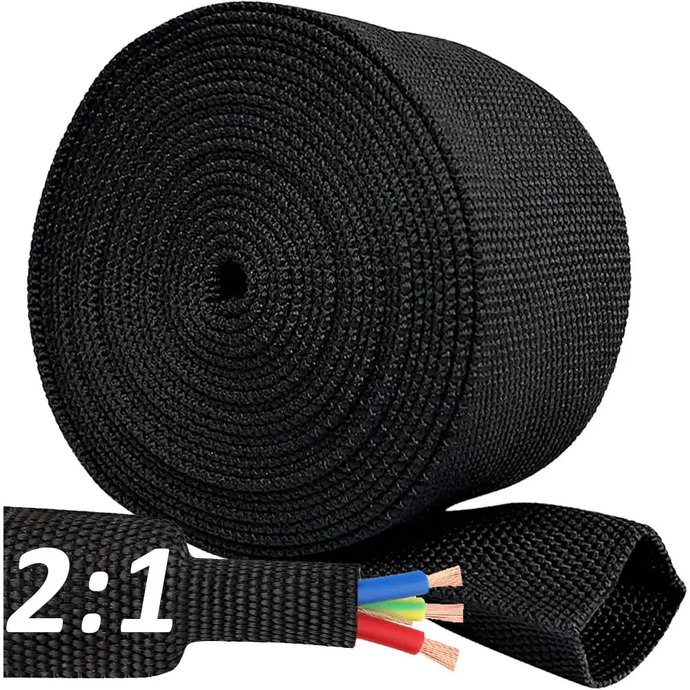 ROCKDIG 20 FT 1/4 inch 2:1 Heat Shrinkable Braided Sleeving | Abrasion & Moisture Protection, Flexible Wiring Harness Sleeve - main product image
