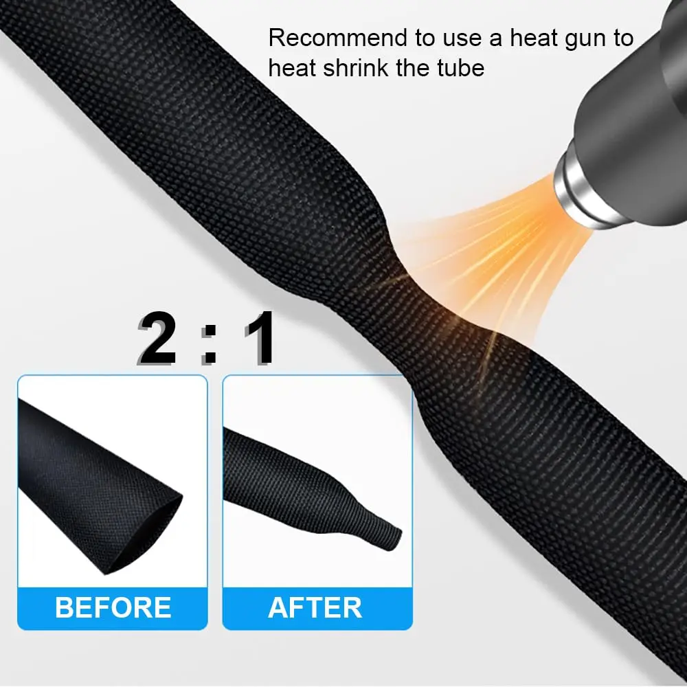 ROCKDIG 20 FT 1/4 inch 2:1 Heat Shrinkable Braided Sleeving | Abrasion & Moisture Protection, Flexible Wiring Harness Sleeve - view 3