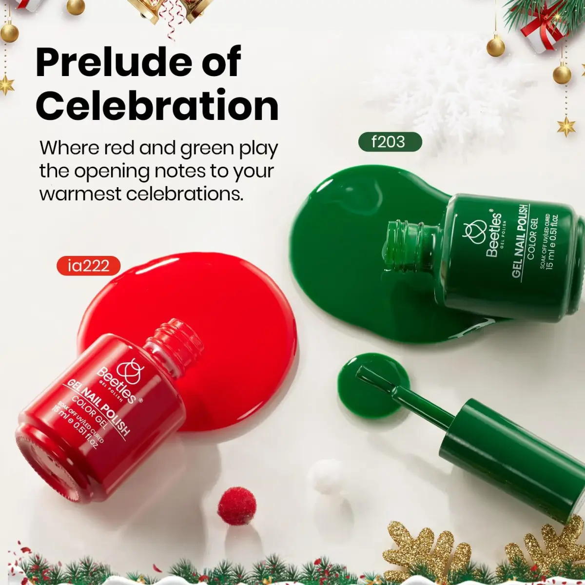 Beetles Gel Polish Red Green Set Prelude of Celebration 15ml (0.51 Fl Oz) | Cruelty-Free, Long-Lasting Gel Nail Polish - view 6