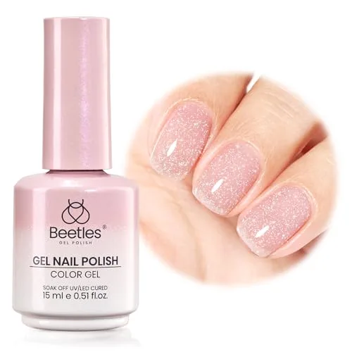 Beetles Glitter Pink Gel Nail Polish 15ML | Soft Glow Fragments Pink Nude Glitter Gel Polish - main product image