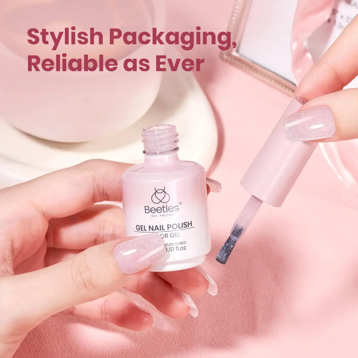 Beetles Nude Gel Nail Polish, Soft Glow Fragments 15ML (0.51 Fl Oz) | Shimmer Pink Jelly Gel - view 5