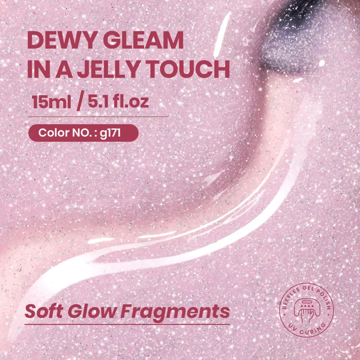 Beetles Nude Gel Nail Polish, Soft Glow Fragments 15ML (0.51 Fl Oz) | Shimmer Pink Jelly Gel - view 2
