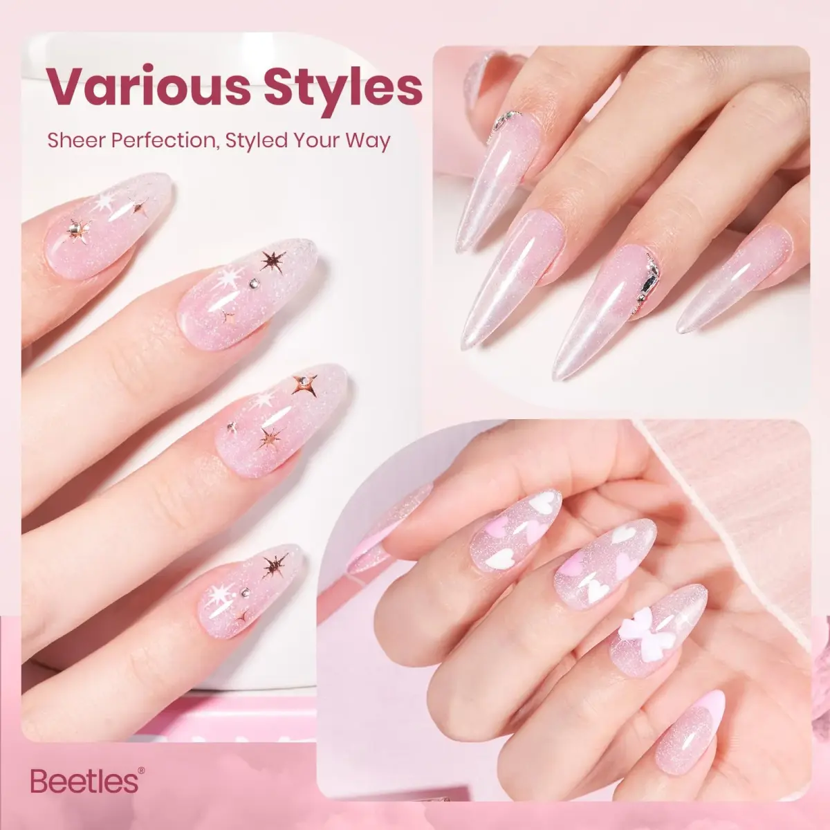 Beetles Nude Gel Nail Polish, Soft Glow Fragments 15ML (0.51 Fl Oz) | Shimmer Pink Jelly Gel - view 3
