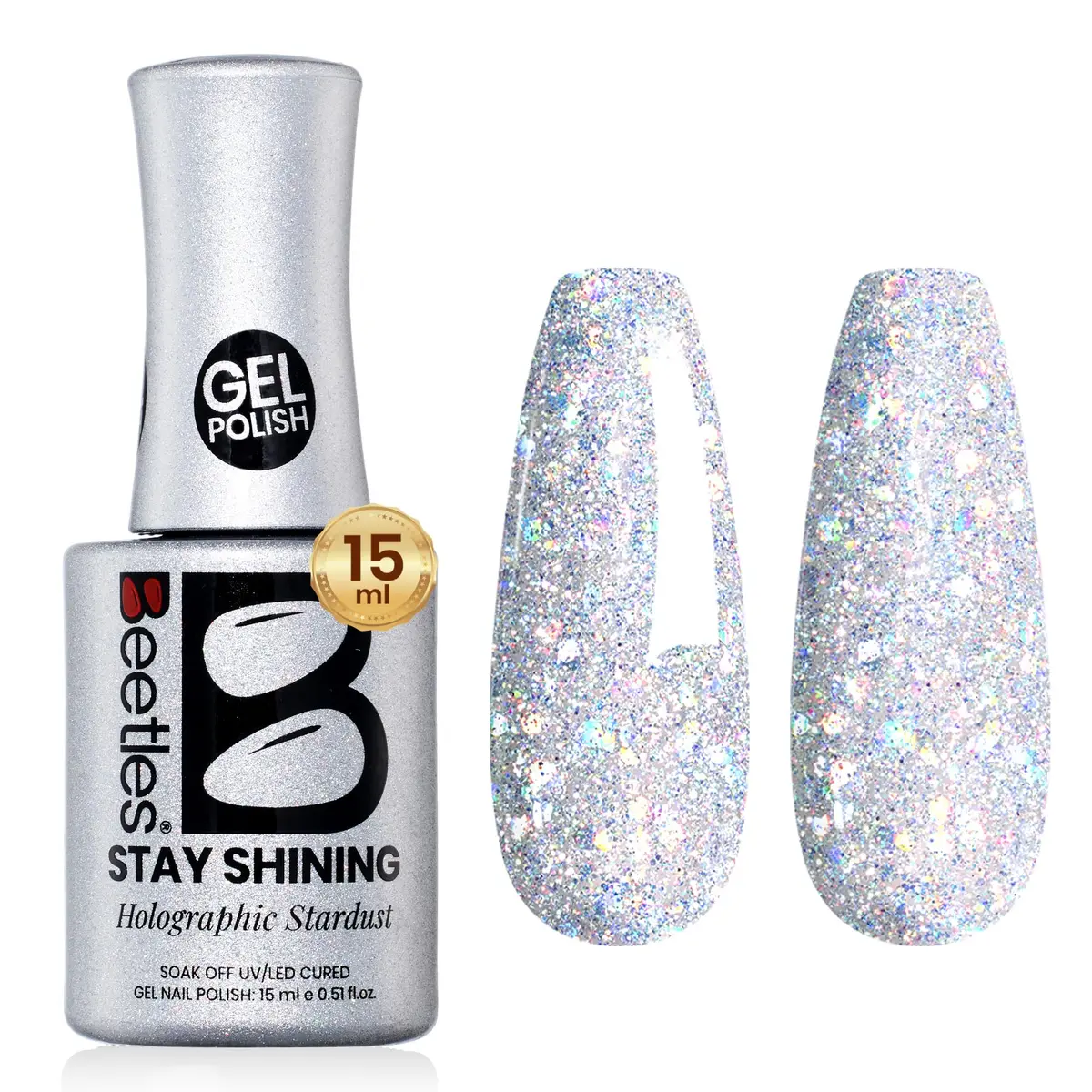 Beetles Glitter Gel Nail Polish, 0.51 fl oz (15ml) Diamond-Shine Holographic Stardust | UV/LED Cure - main product image