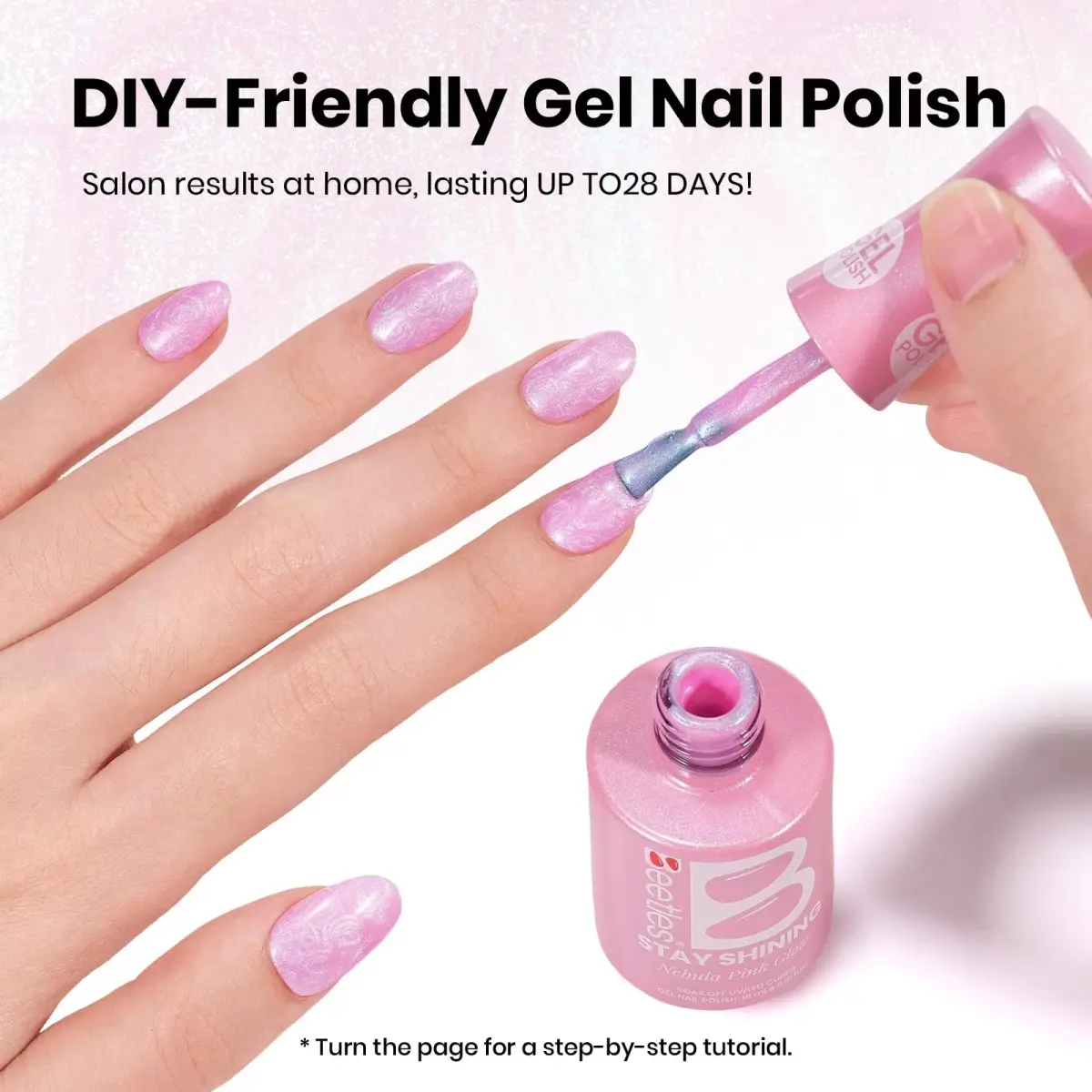 Beetles Pearl Gel Nail Polish Pink Nebula Thread 15ml (0.25 Fl Oz) | Captivating Blue Shimmer & Unique Swirl Effect - view 5