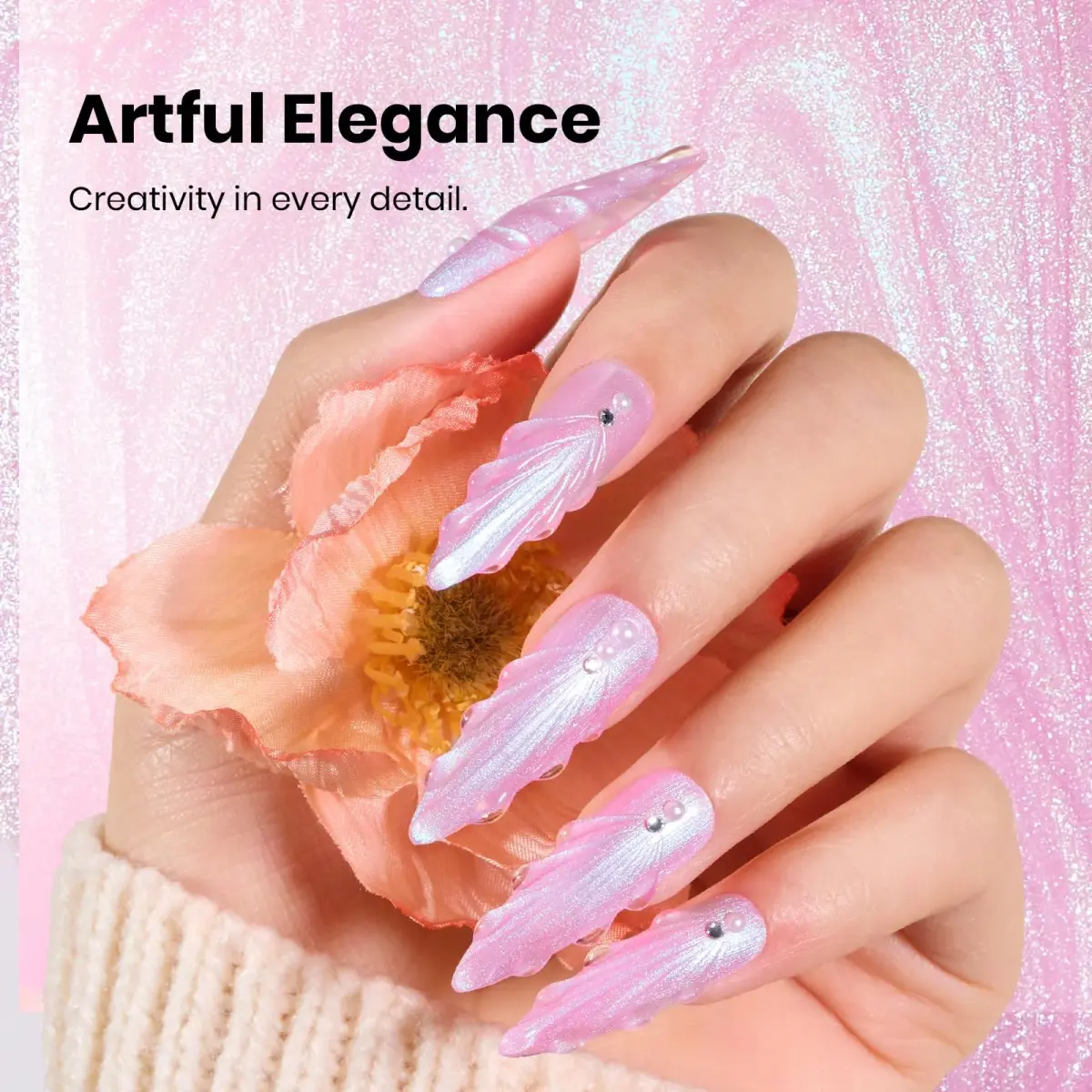 Beetles Pearl Gel Nail Polish Pink Nebula Thread 15ml (0.25 Fl Oz) | Captivating Blue Shimmer & Unique Swirl Effect - view 4