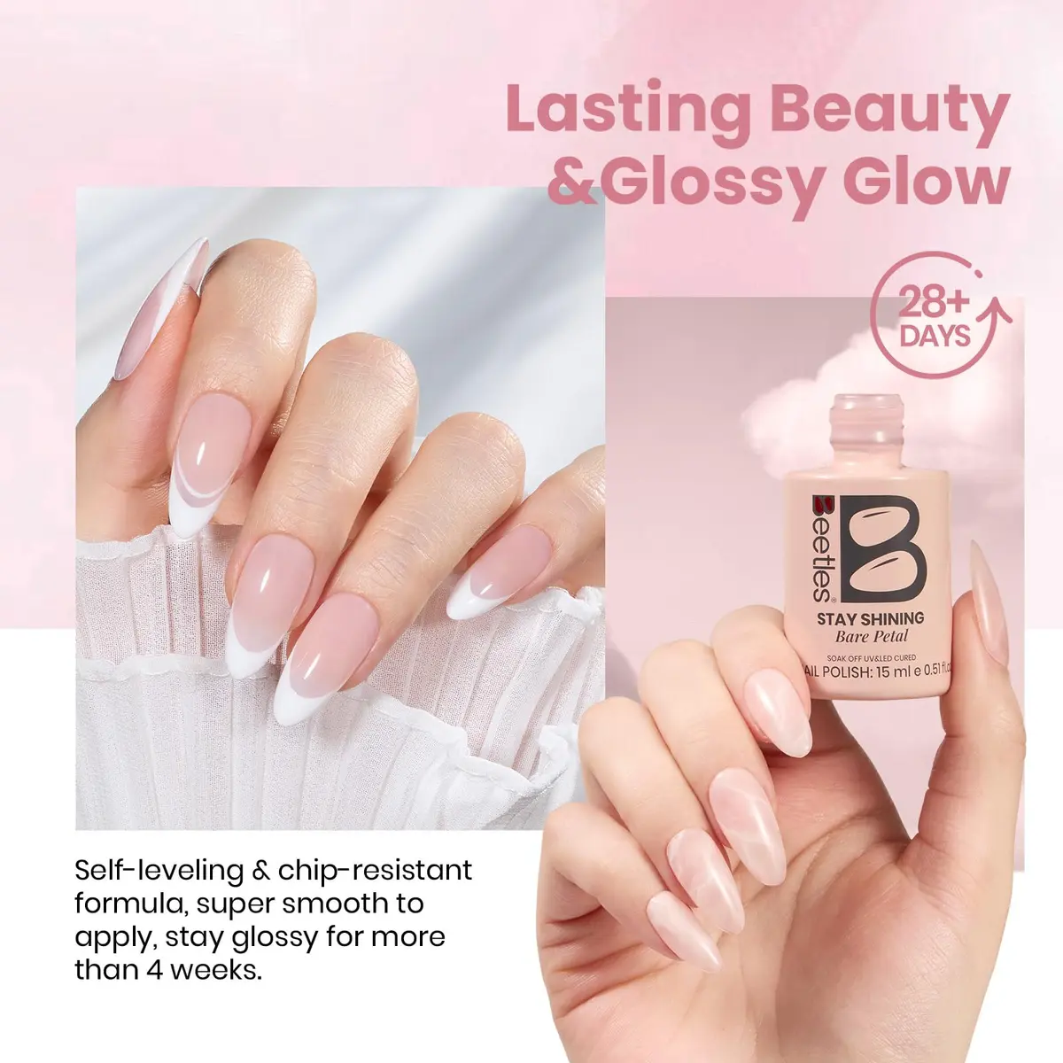Beetles Gel Nail Polish Bare Petal Nude Jelly 15ml (0.51 Fl Oz) | 10-Free Formula for Long-Lasting Shine - view 5