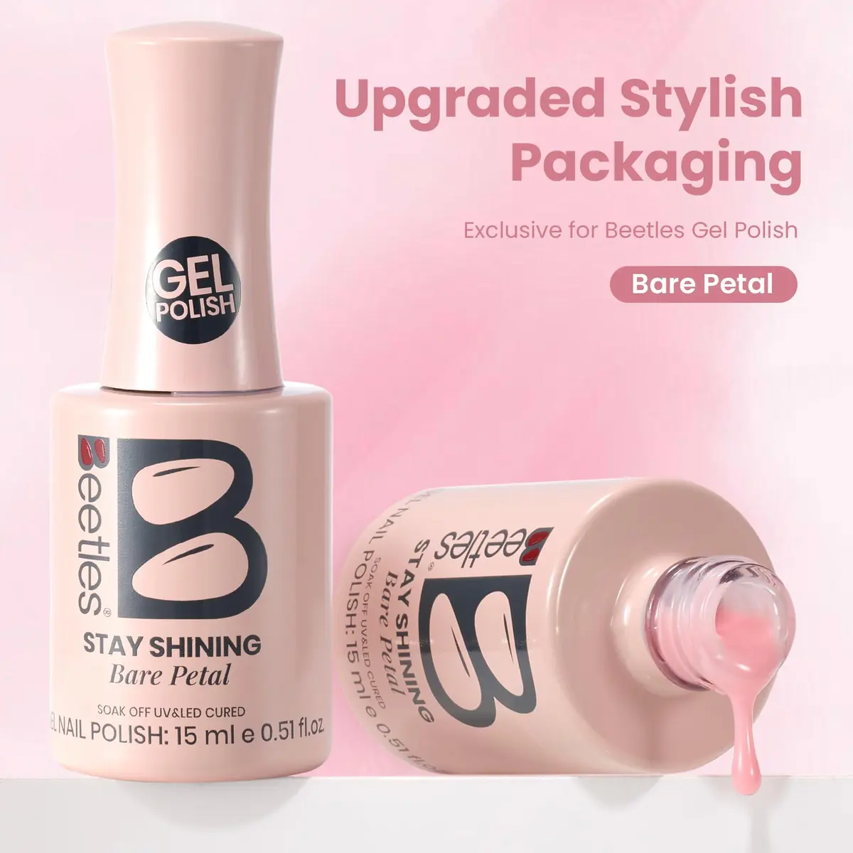 Beetles Gel Nail Polish Bare Petal Nude Jelly 15ml (0.51 Fl Oz) | 10-Free Formula for Long-Lasting Shine - view 6