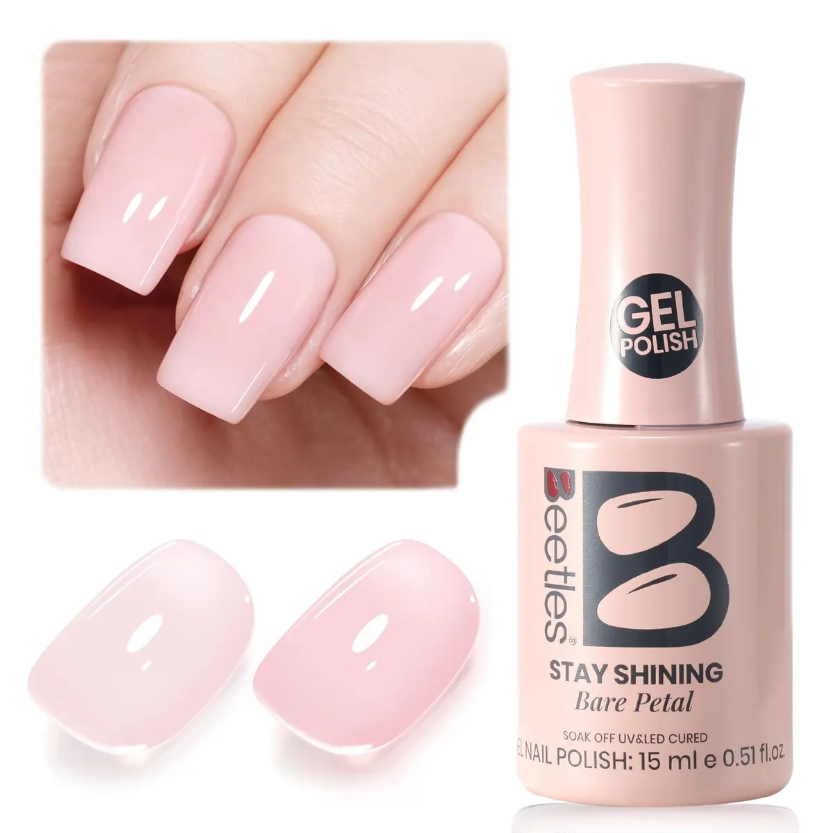 Beetles Gel Nail Polish Bare Petal Nude Jelly 15ml (0.51 Fl Oz) | 10-Free Formula for Long-Lasting Shine - main product image