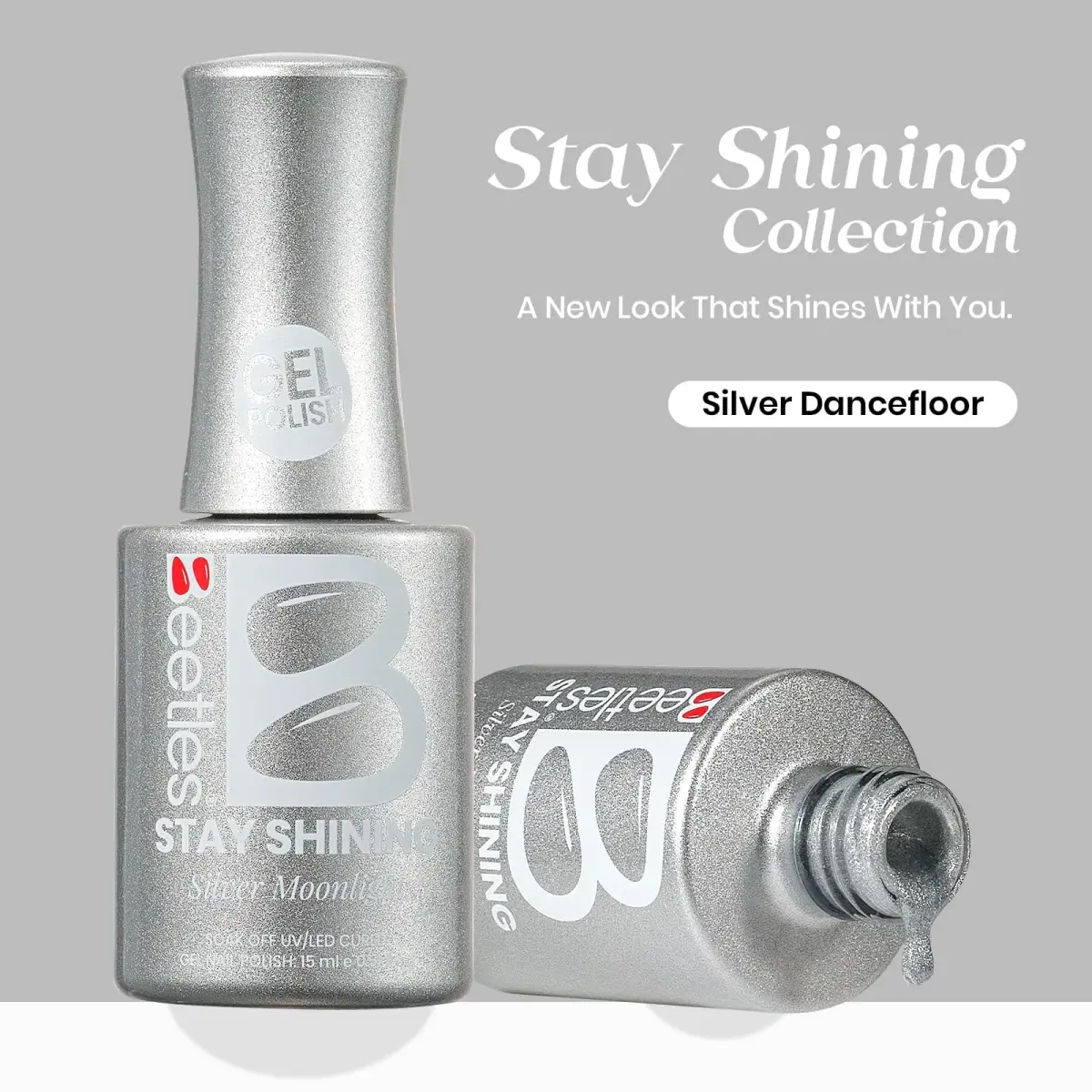Beetles Pearl Gel Nail Polish 15ml Silver Moonlight | Metallic Frost Finish, Long-Lasting Soak-Off Gel - view 5