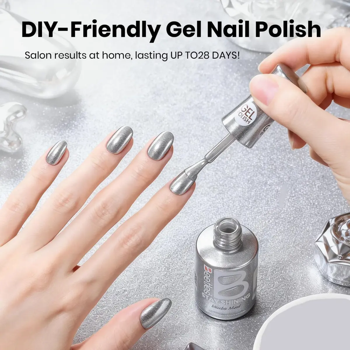 Beetles Pearl Gel Nail Polish 15ml Silver Moonlight | Metallic Frost Finish, Long-Lasting Soak-Off Gel - view 4