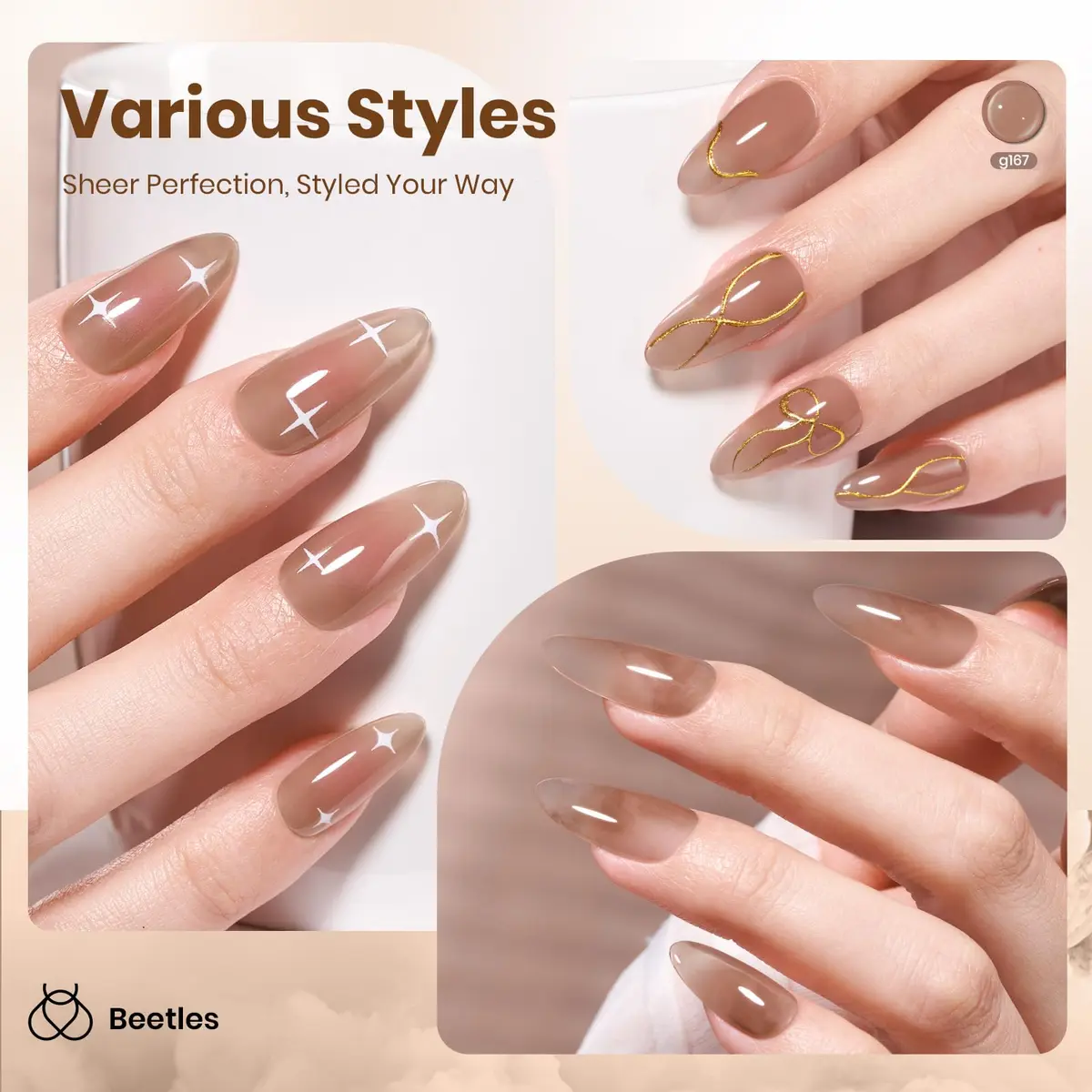 Beetles Gel Nail Polish Natural Nude Jelly Sheer Soft Brew, 15ml (0.5 Fl Oz) | Soak Off UV LED Manicure - view 5