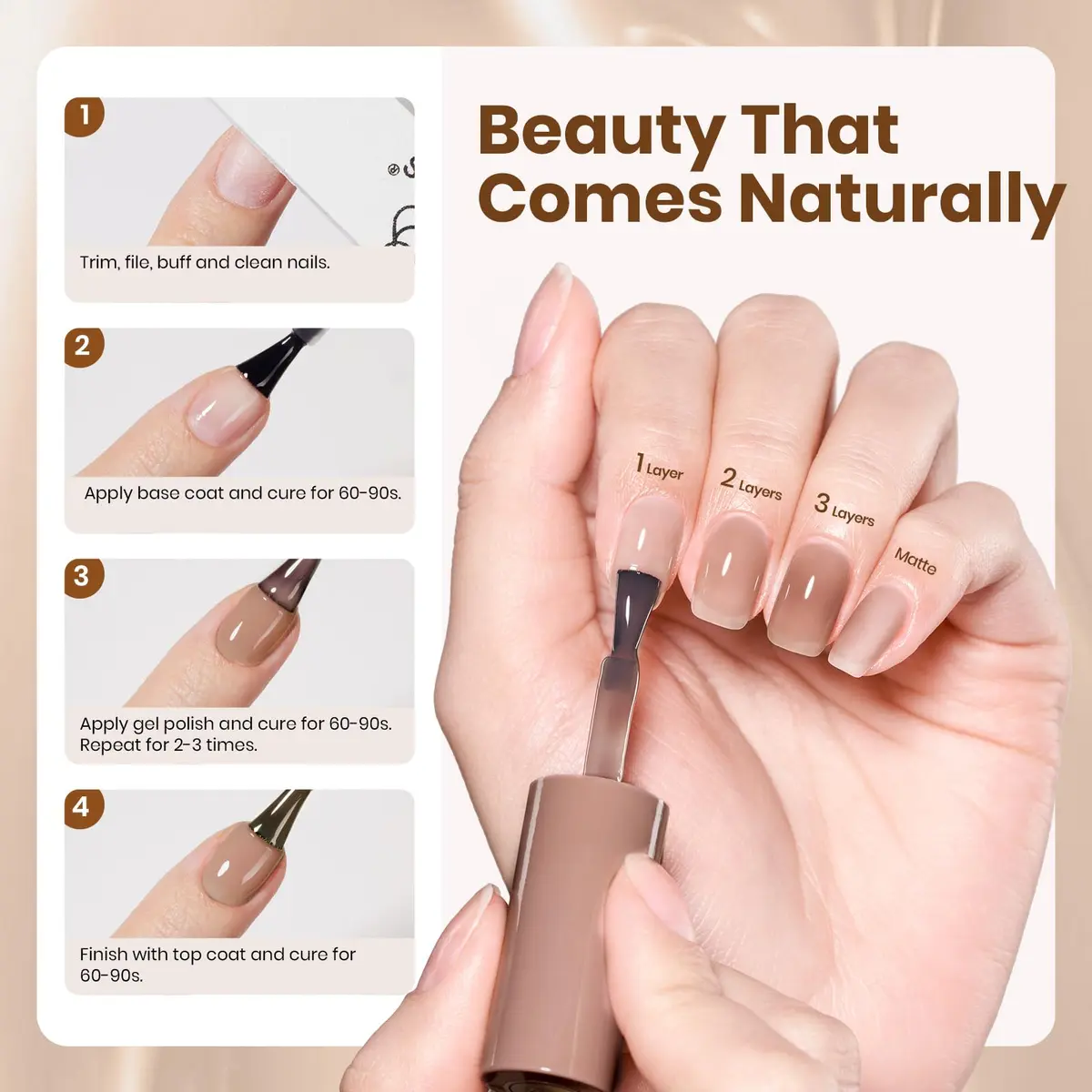 Beetles Gel Nail Polish Natural Nude Jelly Sheer Soft Brew, 15ml (0.5 Fl Oz) | Soak Off UV LED Manicure - view 7