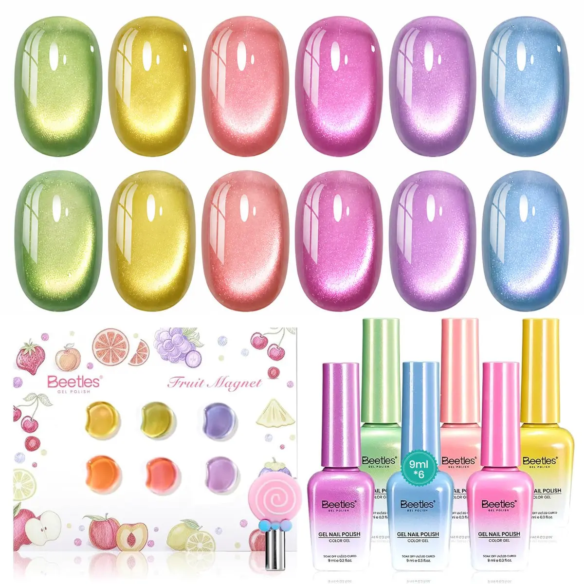 beetles Gel Polish Fruit Magnet Cat Eye Set 6 Colors | Long-Lasting Glossy UV/LED Cure - main product image