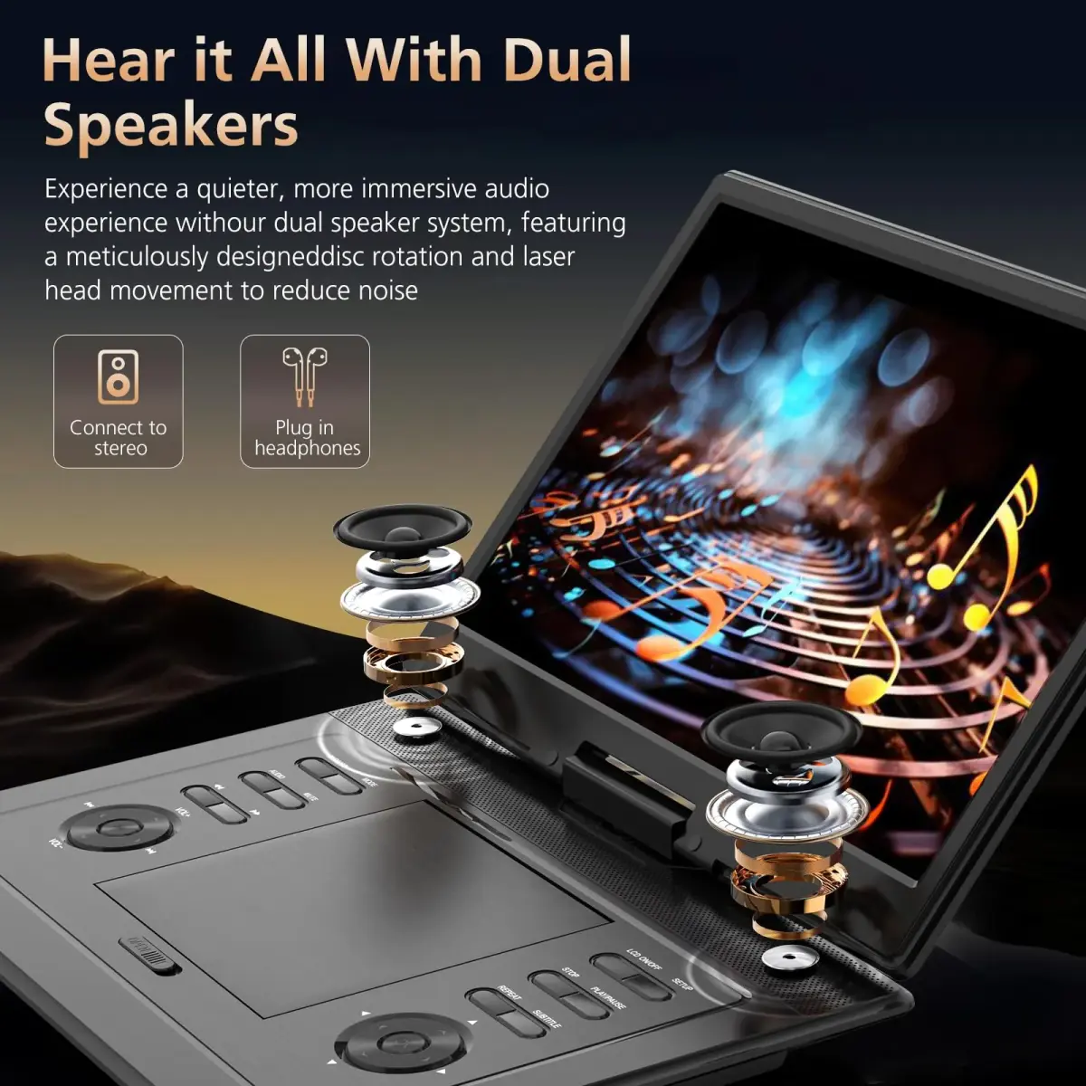 PJGCWB 17.9" Portable DVD Player with 15.6" Swivel HD Screen & 5-Hour Battery | Car DVD Player for Kids with Dual Speakers & Remote - view 2