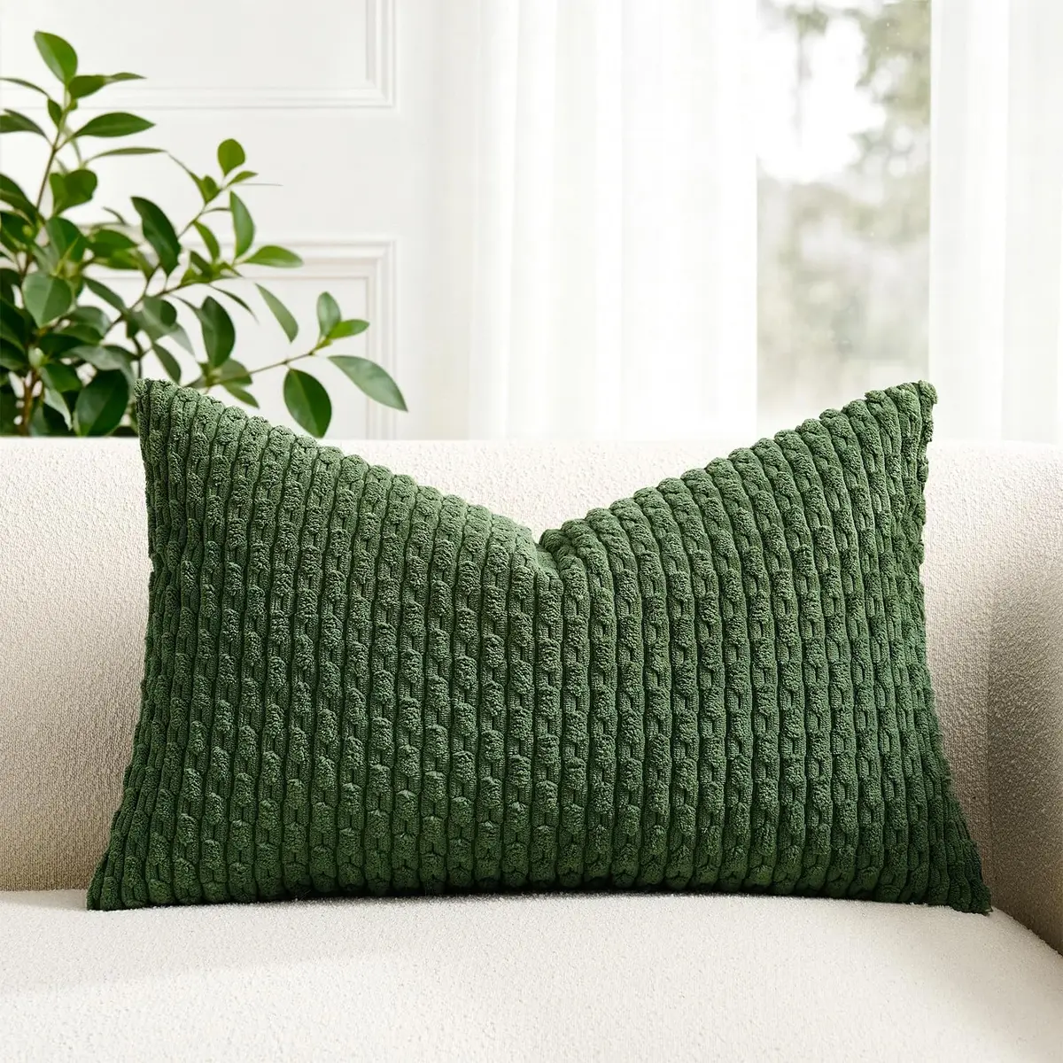 K KEVIN TEXTILE Soft Corduroy Lumbar Pillow Cover 14x24 inches (35x60 cm) | Boho Stripe Decorative Accent - main product image