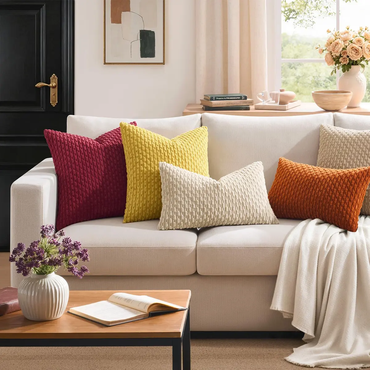 K KEVIN TEXTILE Soft Corduroy Lumbar Pillow Cover 24"x14" | Modern Boho Decor (70-120 chars) - view 6
