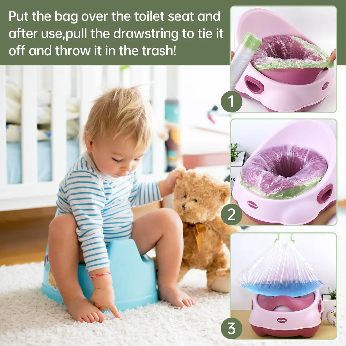 Panxxsen Portable Potty Chair Liners 200 Pack | Hygienic Travel Toilet Bags for Kids & Pets - view 5