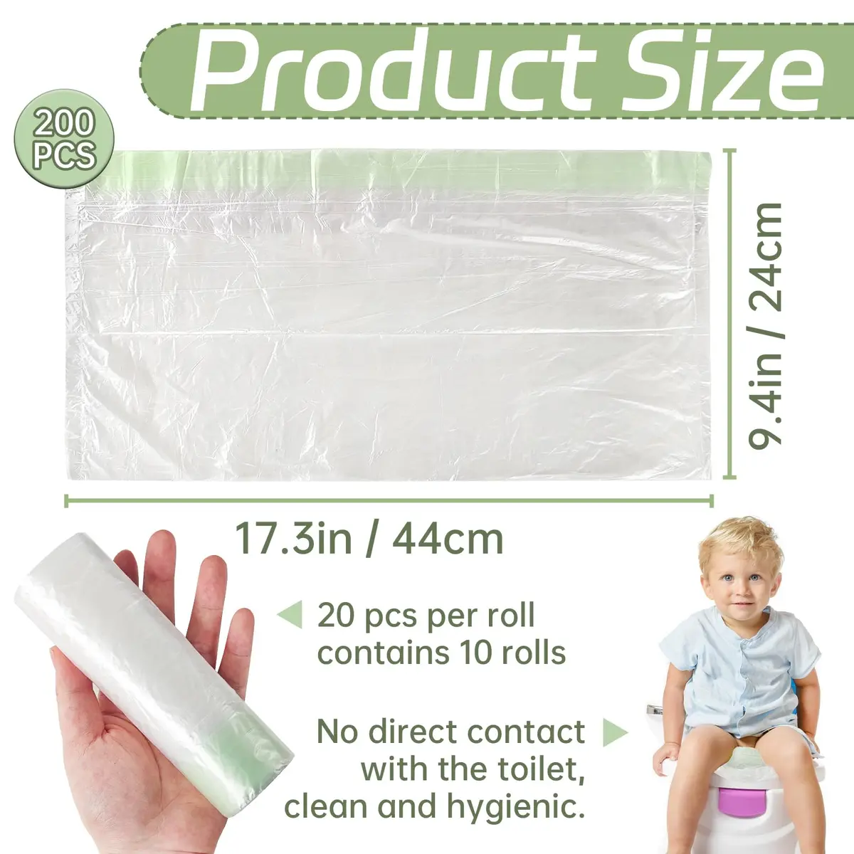 Panxxsen Portable Potty Chair Liners 200 Pack | Hygienic Travel Toilet Bags for Kids & Pets - view 2