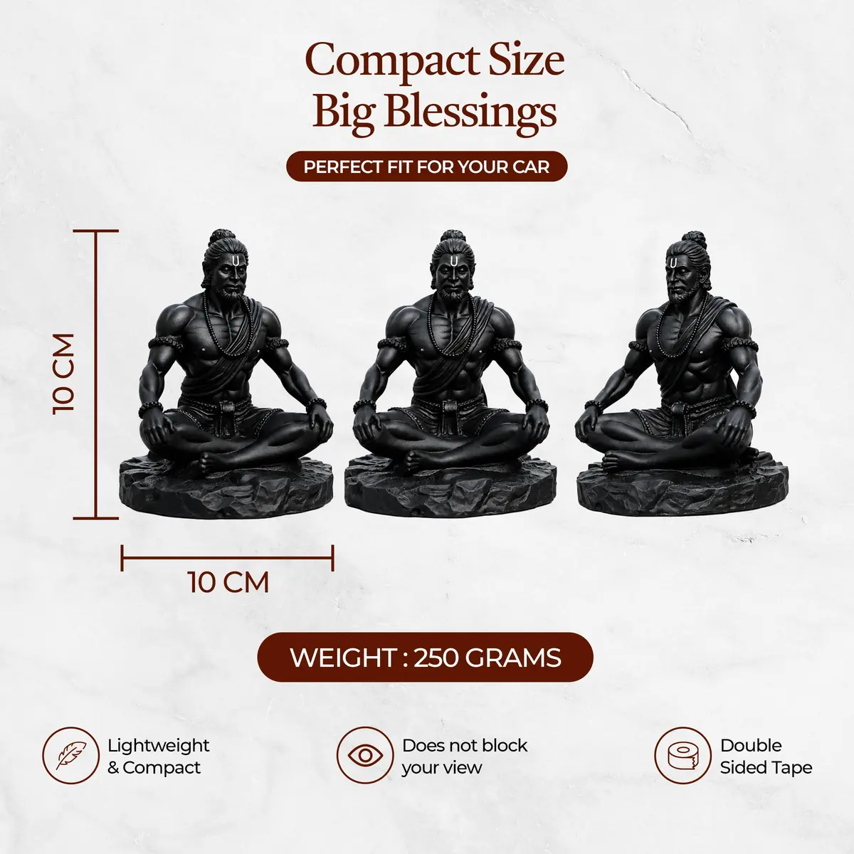 UNOVATE Lord Hanuman Idol for Car Dashboard, Home, Office Desk – Peace & Prosperity, Black Matte Finish - view 2
