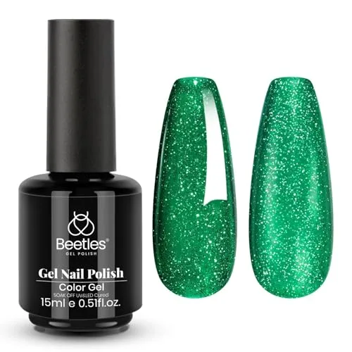 Beetles Gel Nail Polish Green 15ml | EverGleam Glitter Emerald Green Gel Polish - main product image