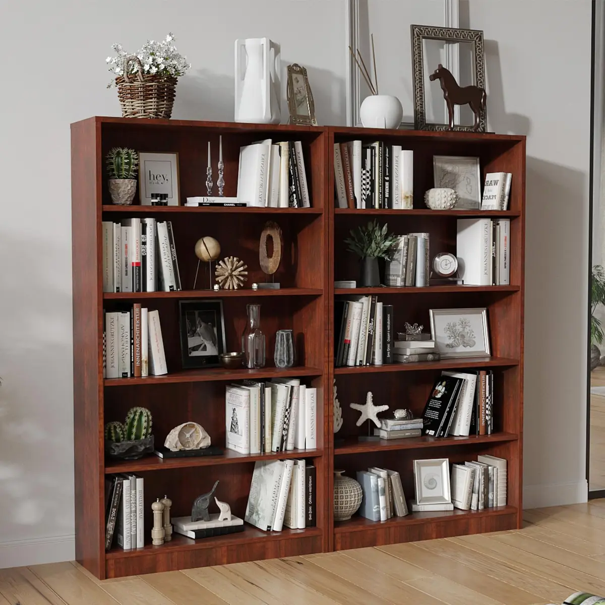 i-VTIES Bookcase Adjustable Storage Shelves 60-Inch Cherry | 5-Tier Modern Wood Bookcase for Bedroom & Office - view 7