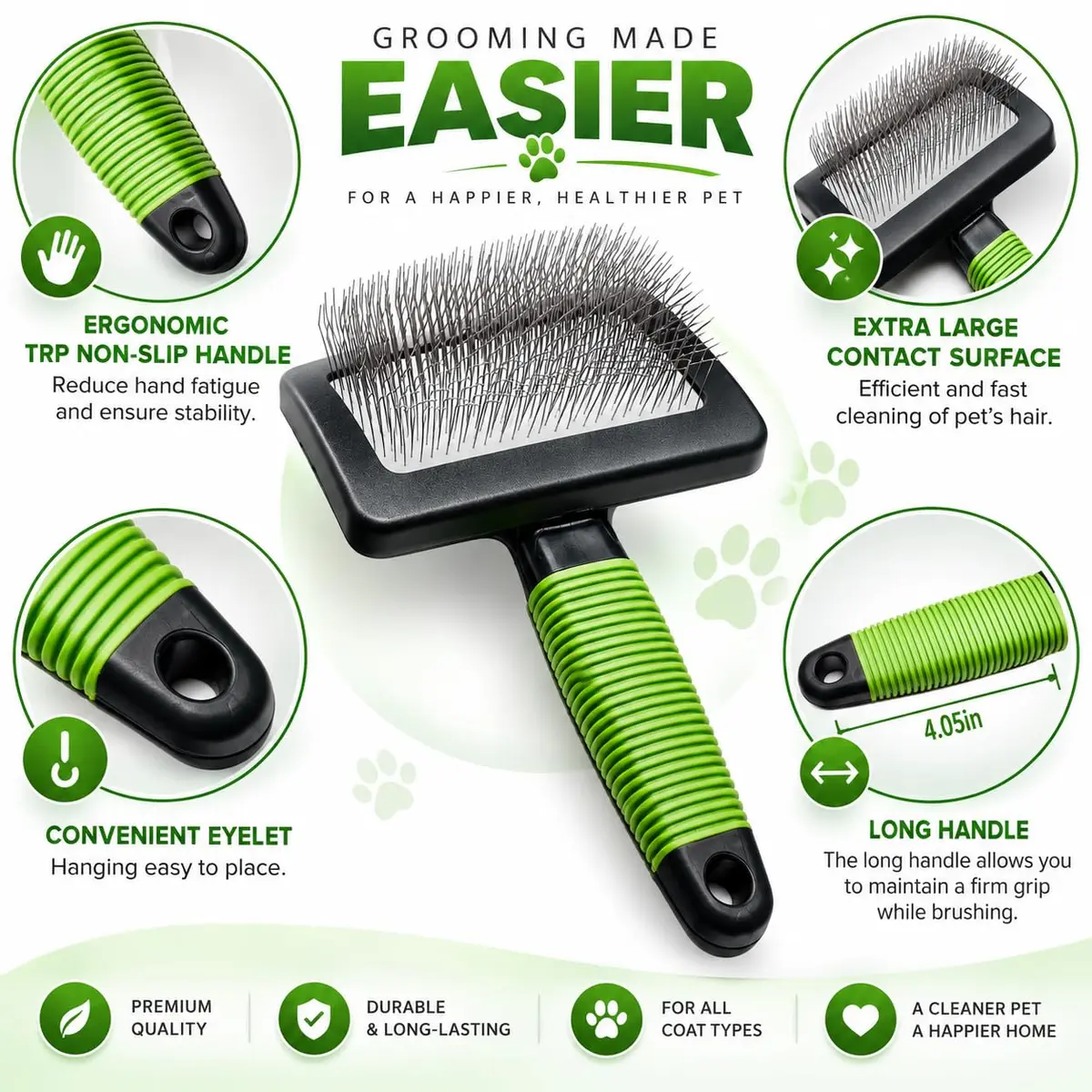 DSKRUI Large Slicker Brush for Dogs & Cats with Long Hair | 12.3cm (4.8 oz) Green - view 6