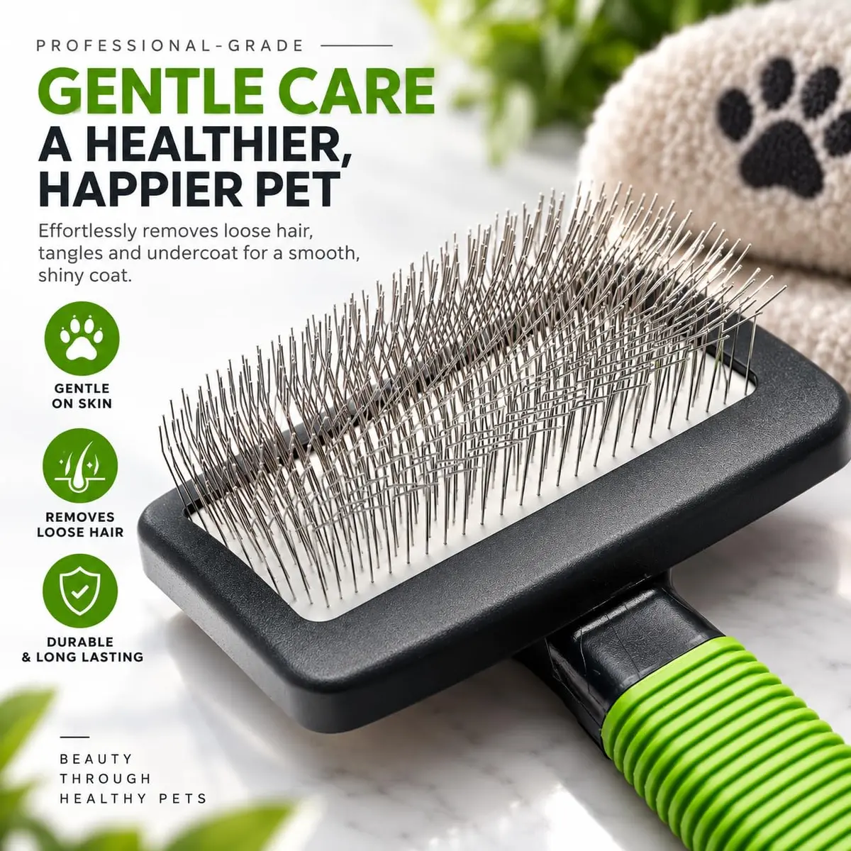 DSKRUI Large Slicker Brush for Dogs & Cats with Long Hair | 12.3cm (4.8 oz) Green - view 2