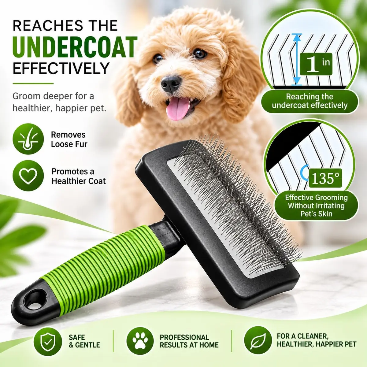 DSKRUI Large Slicker Brush for Dogs & Cats with Long Hair | 12.3cm (4.8 oz) Green - view 3