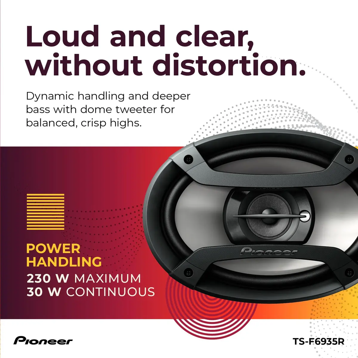 PIONEER F-Series TS-F6935R 6" x 9" 3-Way Coaxial Car Speakers 230W Max | 3-Way Coaxial Car Speakers for Immersive Sound - view 4