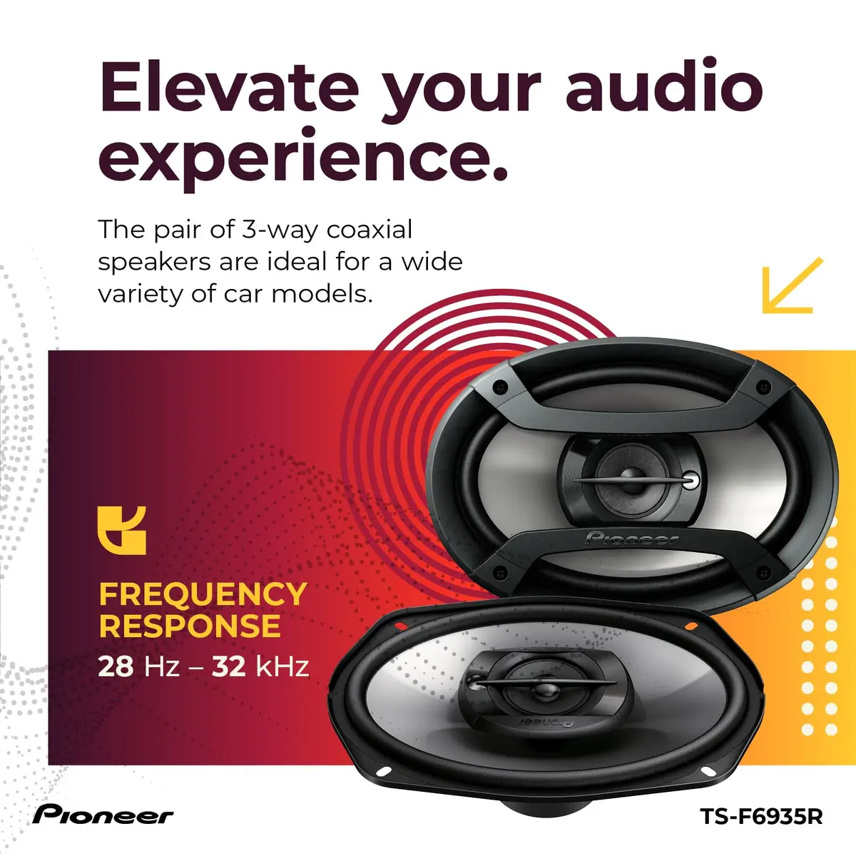 PIONEER F-Series TS-F6935R 6" x 9" 3-Way Coaxial Car Speakers 230W Max | 3-Way Coaxial Car Speakers for Immersive Sound - view 5