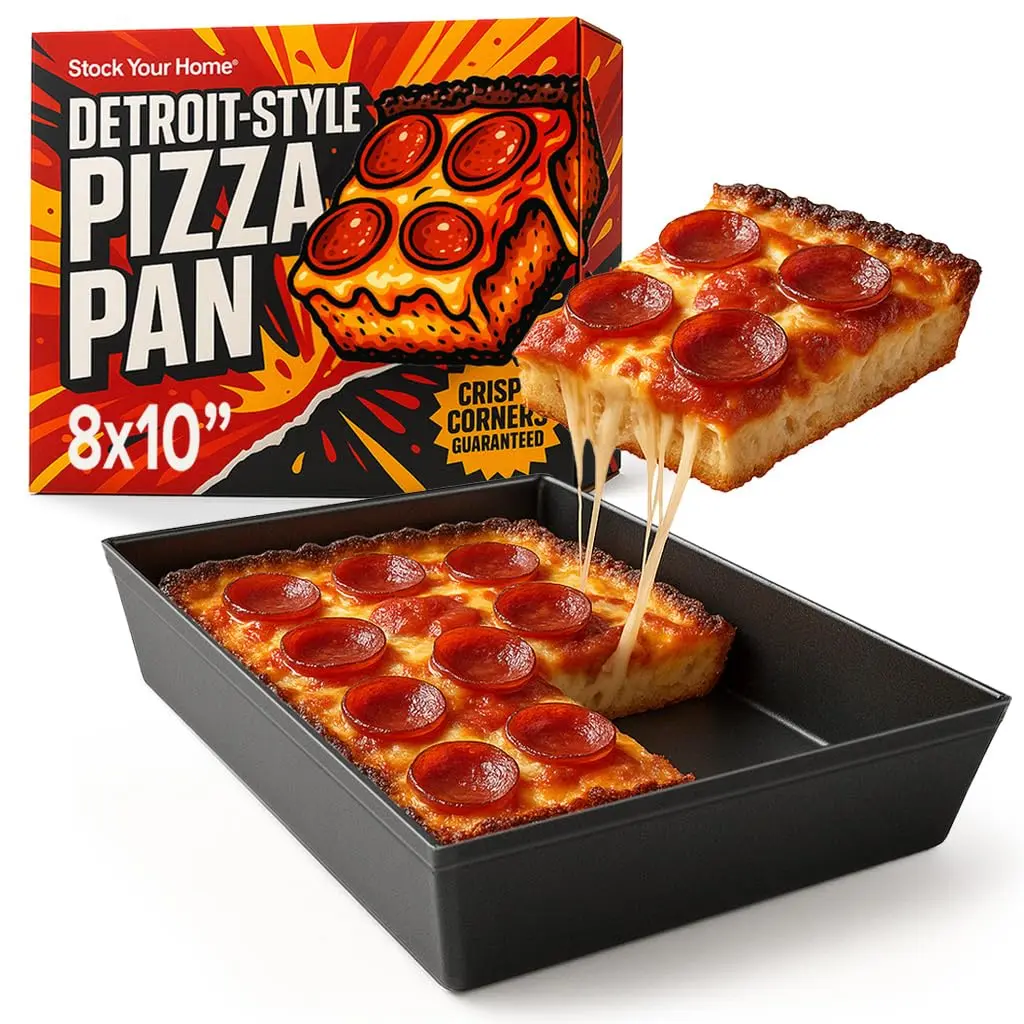 Stock Your Home 8x10 Detroit Style Pizza Pan – Non-Stick Deep Dish Aluminum Pan for Focaccia, Sicilian Bread, Brownies & Chicago-Style Pizza - main product image