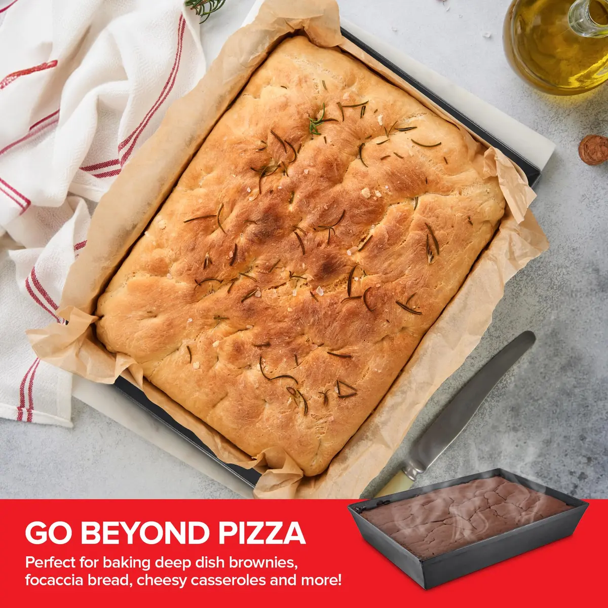 Stock Your Home 8x10 Detroit Style Pizza Pan – Non-Stick Deep Dish Aluminum Pan for Focaccia, Sicilian Bread, Brownies & Chicago-Style Pizza - view 7