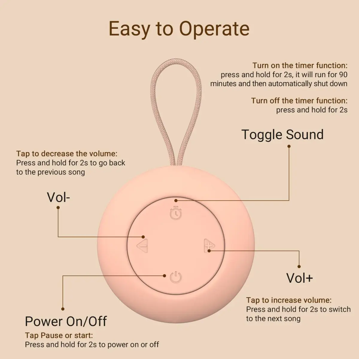 jaroco Portable Baby Sound Machine & Essentials for Babies & Kids-Peach | 20 Soothing Sounds, 15-Hour Battery Life, USB-C Rechargeable - view 6