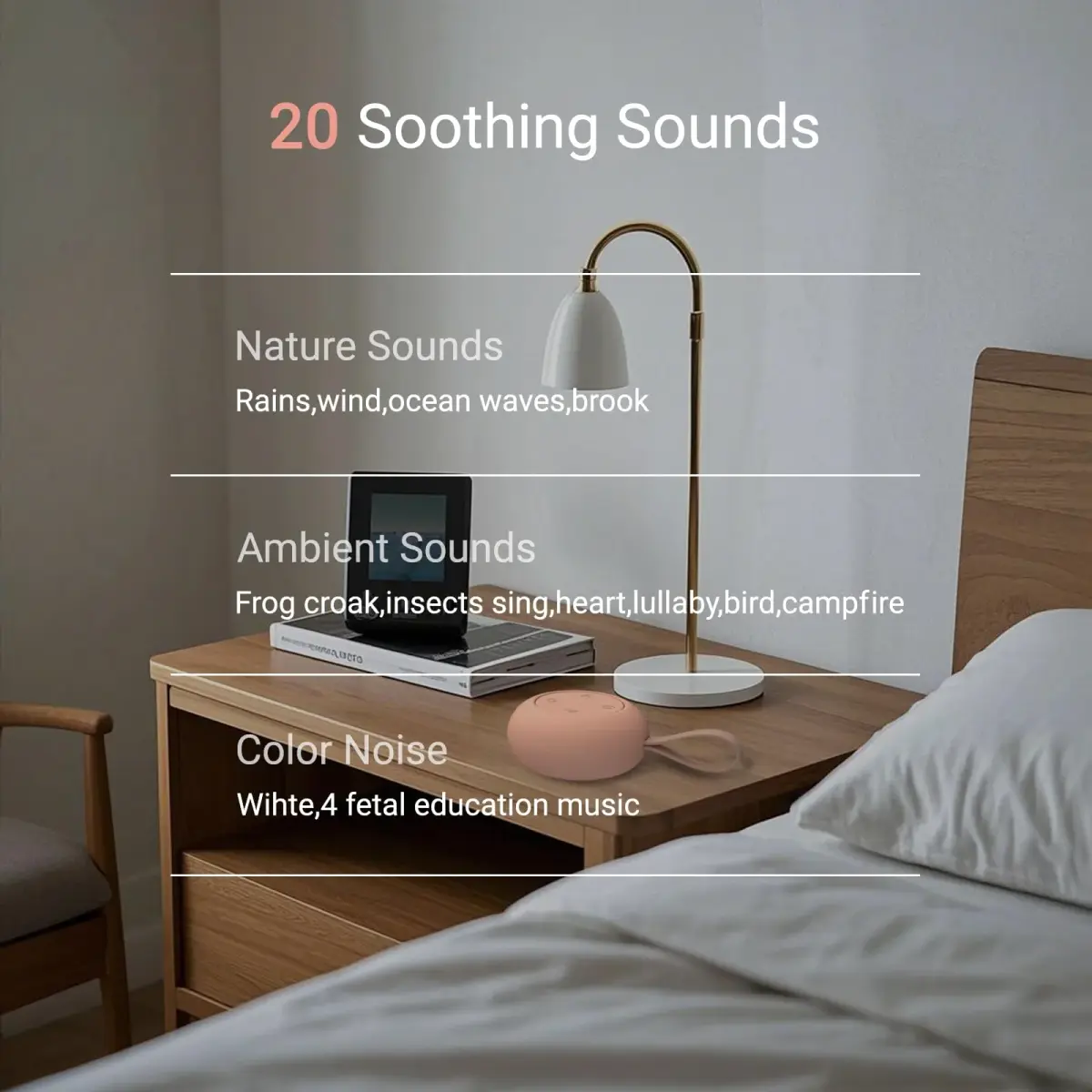 jaroco Portable Baby Sound Machine & Essentials for Babies & Kids-Peach | 20 Soothing Sounds, 15-Hour Battery Life, USB-C Rechargeable - view 2