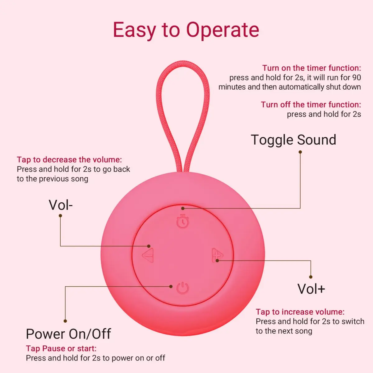 jaroco Portable Baby Sound Machine Rose | 15-Hour Battery Life, 20 Sounds, USB-C Rechargeable - view 7