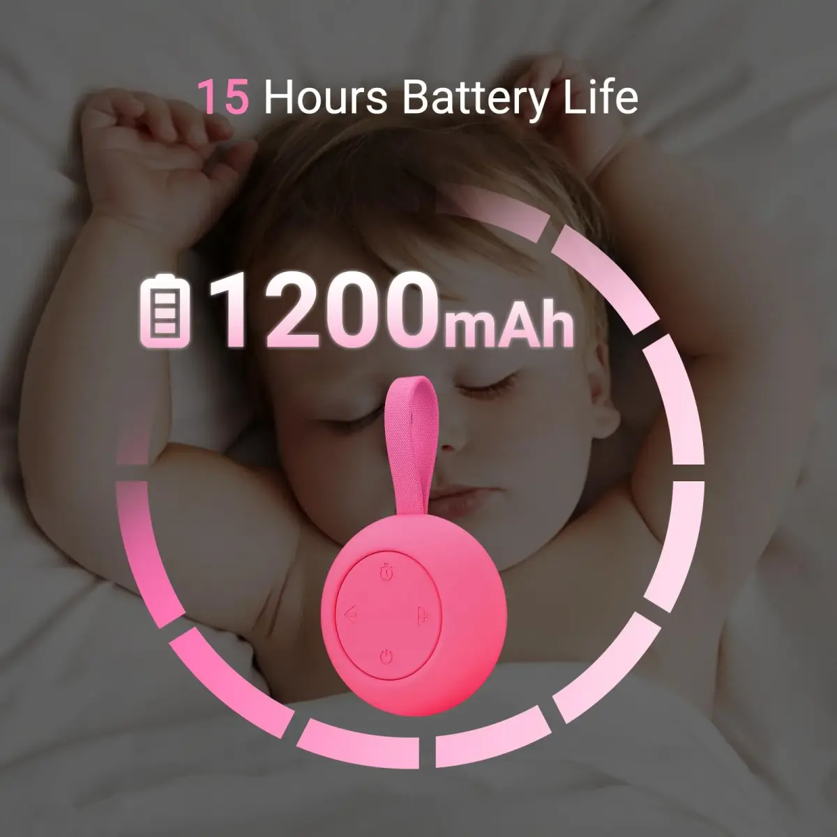 jaroco Portable Baby Sound Machine Rose | 15-Hour Battery Life, 20 Sounds, USB-C Rechargeable - view 3