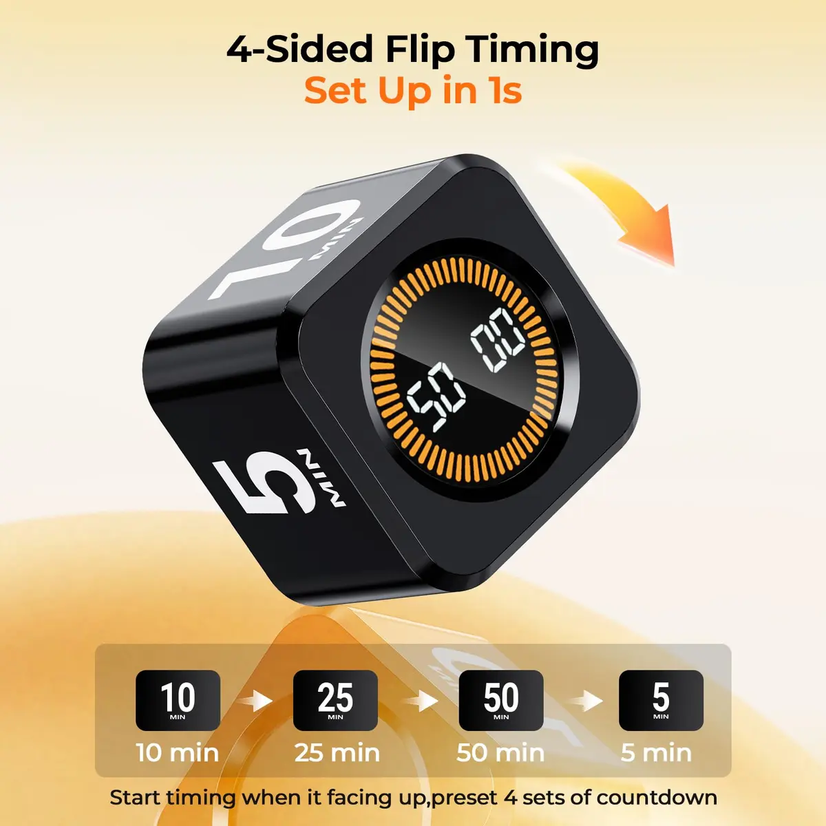 EooCoo Rotating Flip Timer 5/10/25/50 Min, USB-C Rechargeable, Visual Countdown & Stopwatch | ADHD Tools for Study & Work - view 3