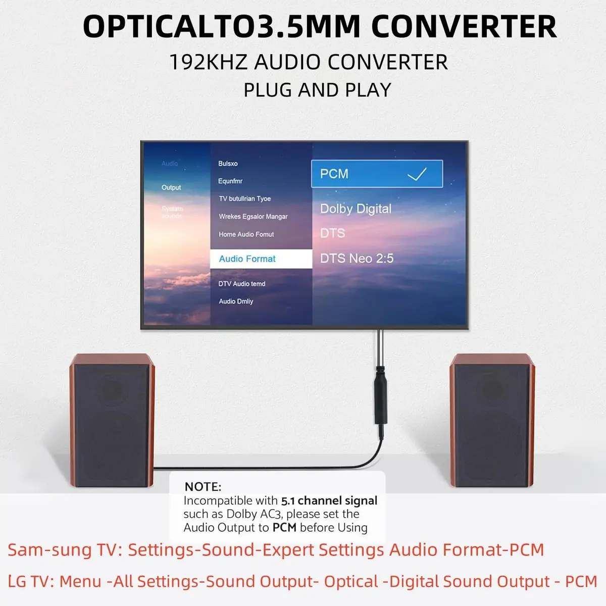NCGGY 192KHz DAC Optical to 3.5mm Audio Converter | Unidirectional Optical to AUX, 3ft - view 5