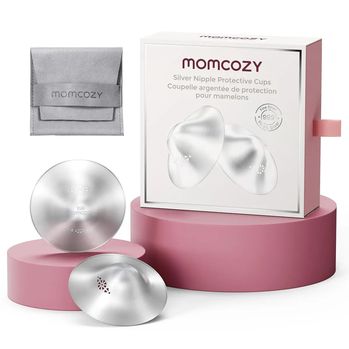 Momcozy 999 Silver Nursing Cups XL Size | Pain Relief & Healing for Breastfeeding Moms - main product image