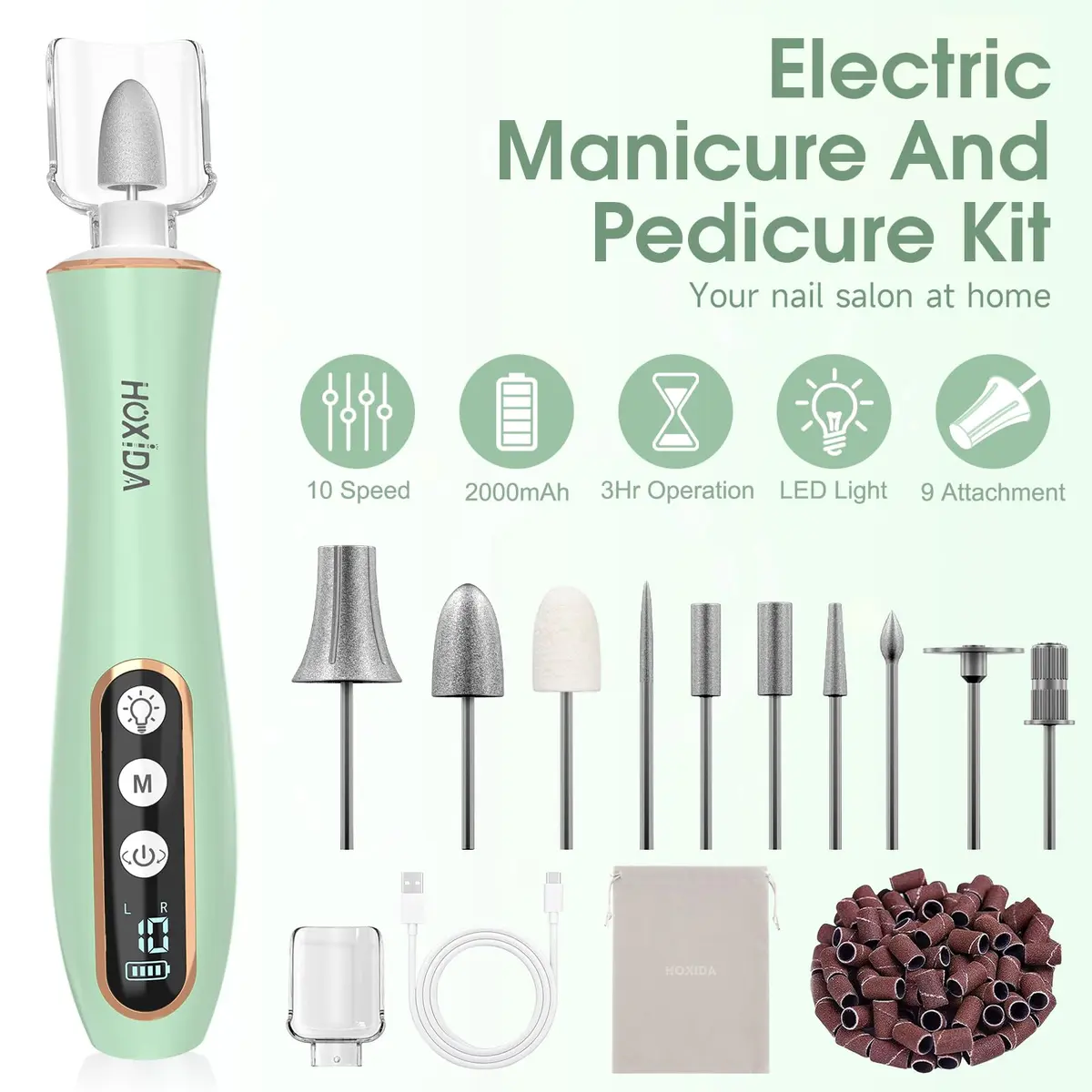 Hoxida Professional Cordless Electric Nail Drill Kit with 360° LED Light & 10 Speeds | 20,000 RPM - view 2