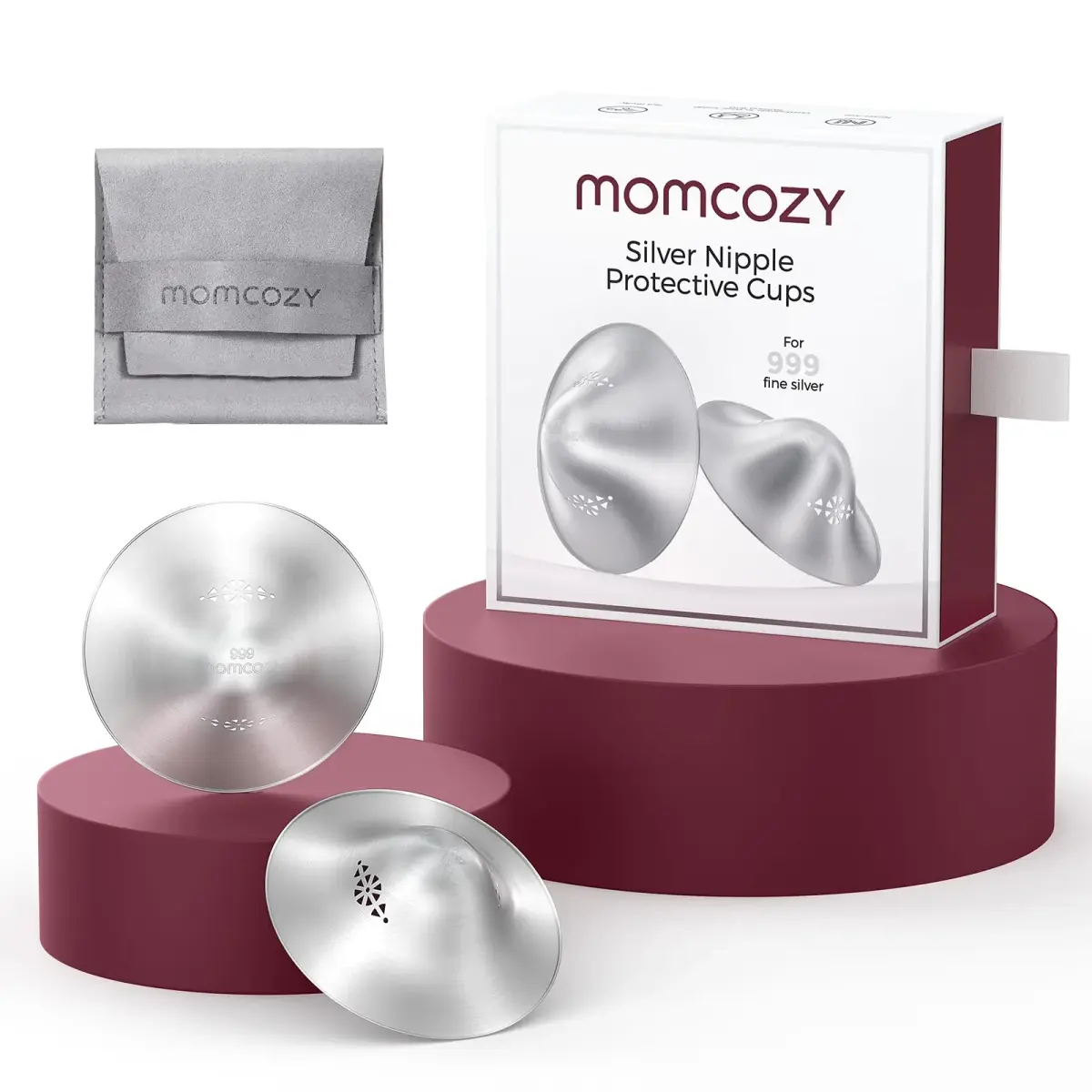 Momcozy 999 Silver Nursing Cups XXL Size | Perforated Breathable Design for Breastfeeding Essentials - main product image