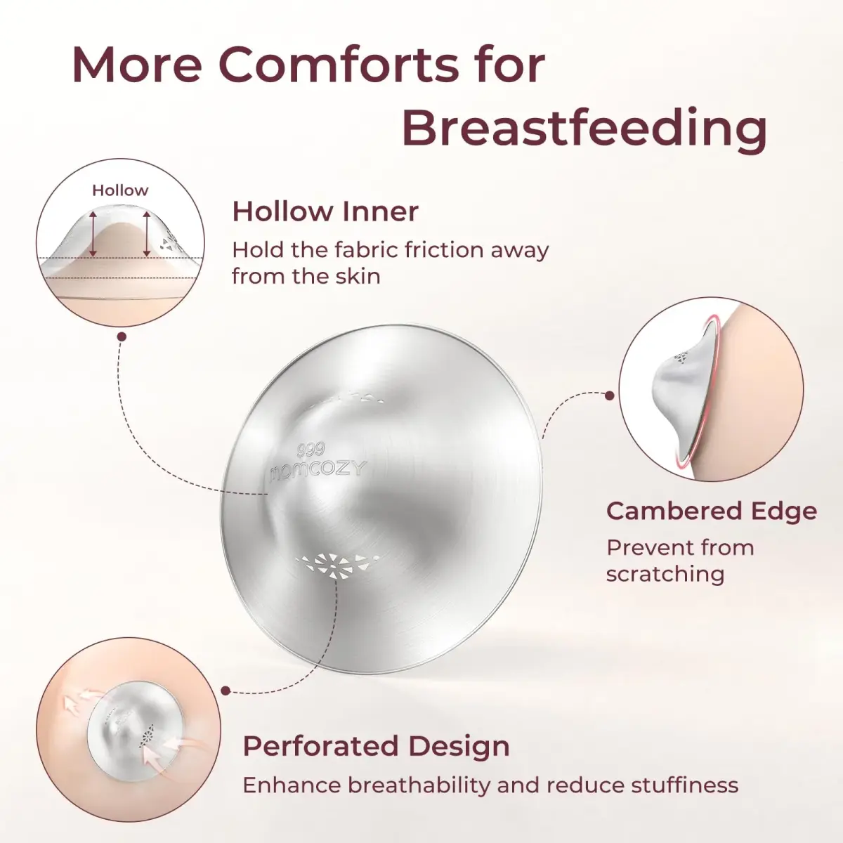 Momcozy 999 Silver Nursing Cups XXL Size | Perforated Breathable Design for Breastfeeding Essentials - view 2
