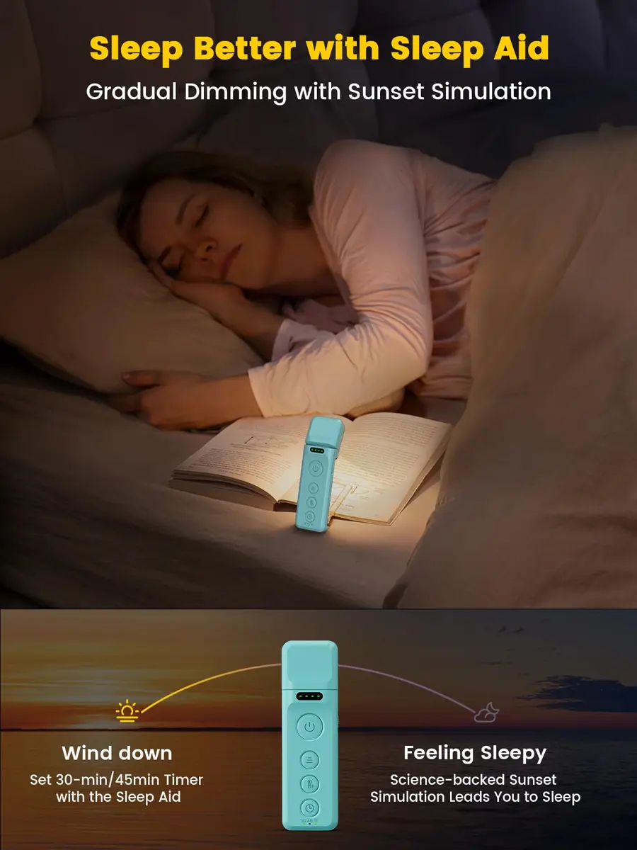 Glocusent 14 LED Book Light for Reading in Bed, USB-C Rechargeable, 10.4cm (4.1in) | Eye-Caring Clip-On Light with Timer - view 2