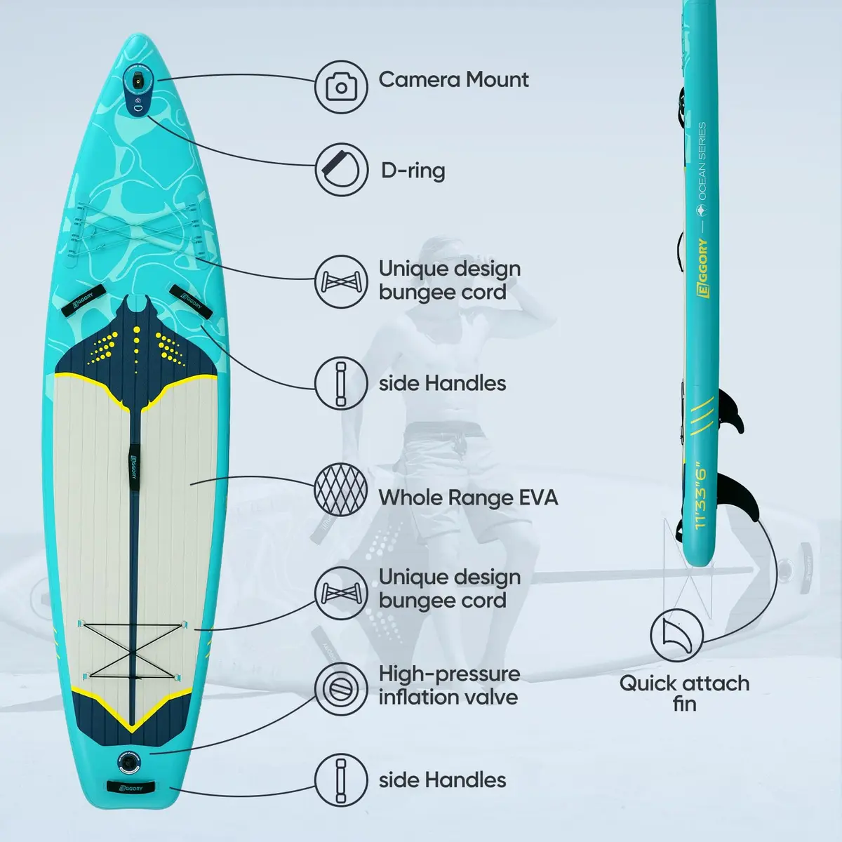 EGGORY Inflatable Paddle Board 11 ft | Versatile Water Sports Gear for Adults - view 6