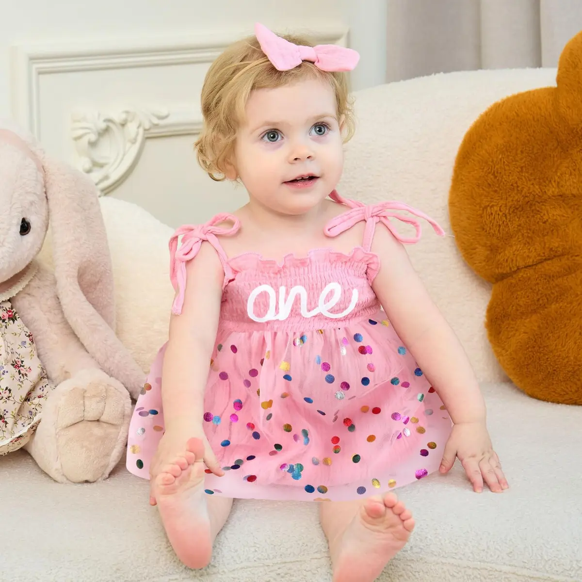 HONGTEYA Baby Girl 1st Birthday Romper Tulle Dress with Headband - 12-18 Months - view 5