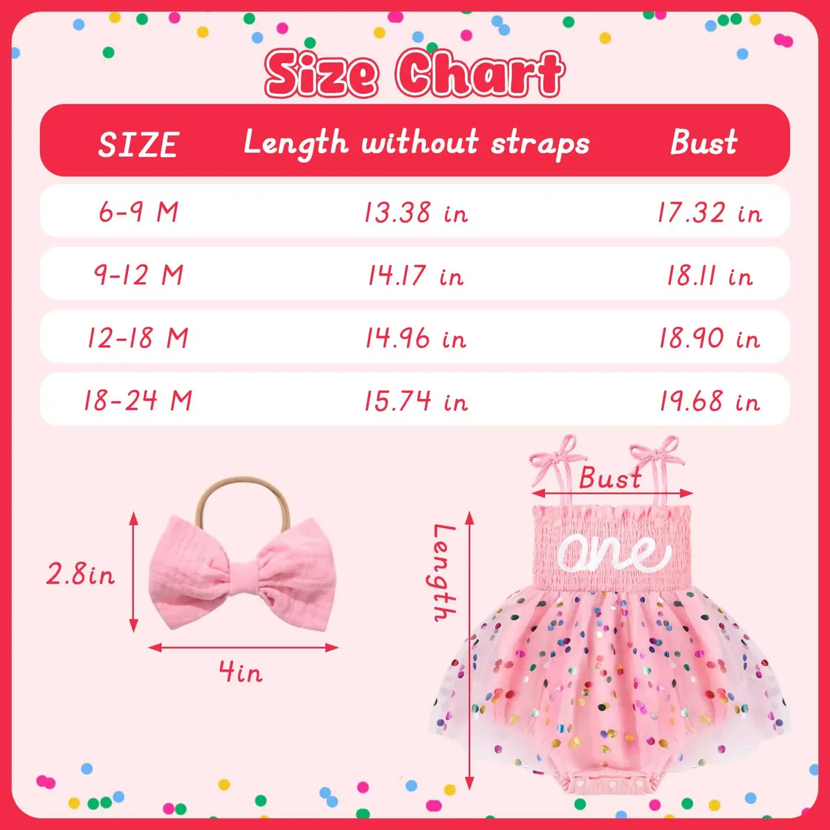 HONGTEYA Baby Girl 1st Birthday Romper Tulle Dress with Headband - 12-18 Months - view 6