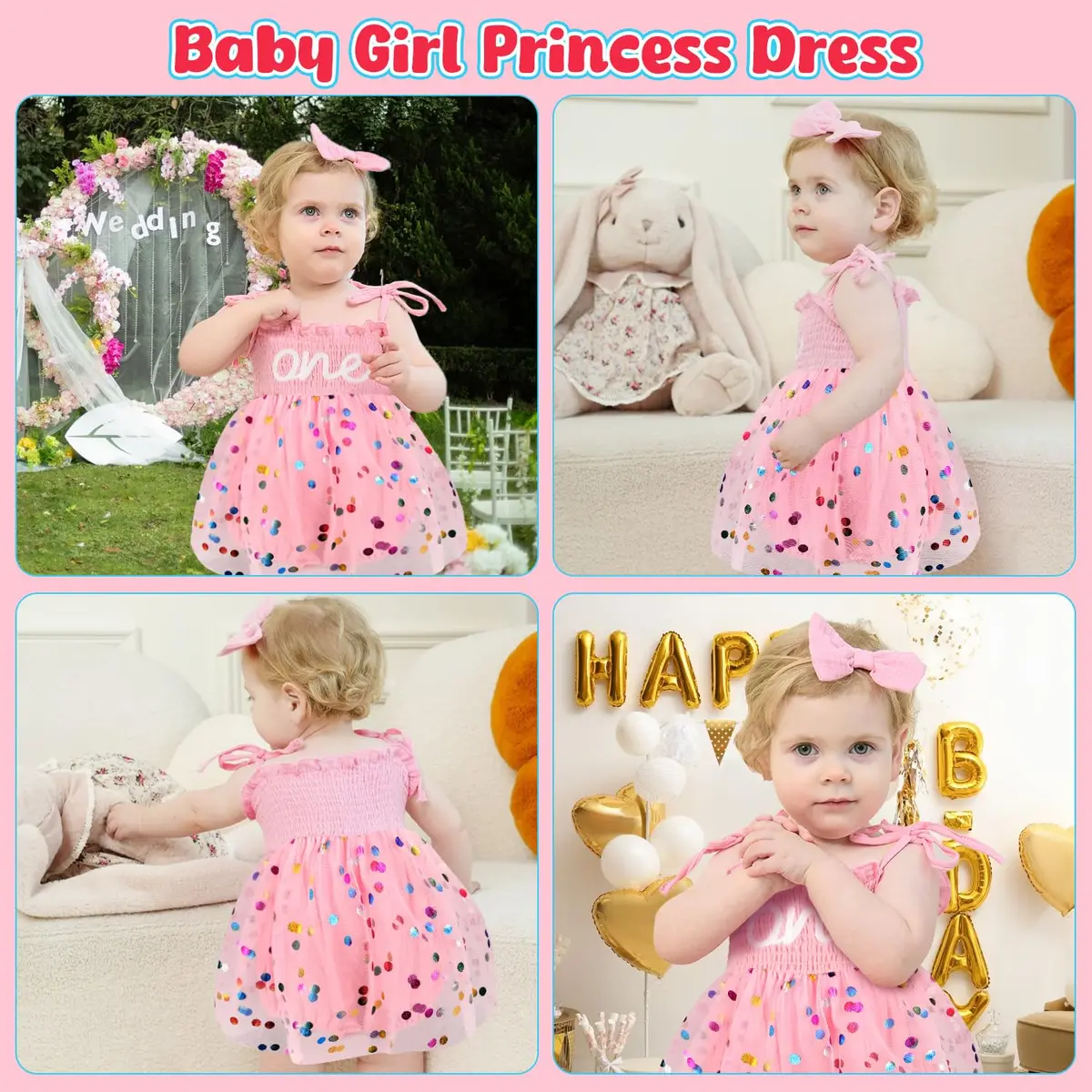 HONGTEYA Baby Girl 1st Birthday Romper Tulle Dress with Headband - 12-18 Months - view 2