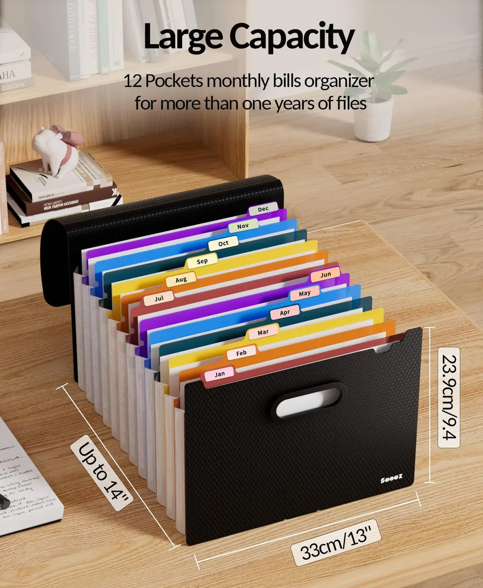 Sooez Accordion File Organizer 13-Pocket Letter Size | Durable Pink Pastels with Deeper Pockets - view 4